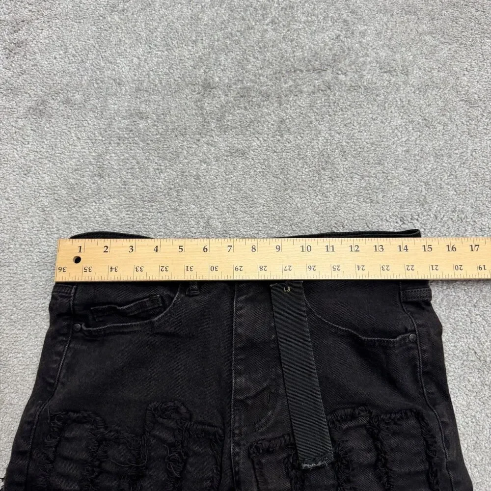 KDNK Distressed Frayed Patchwork Skinny Denim Jeans Mens 30 Black Grunge Edgy